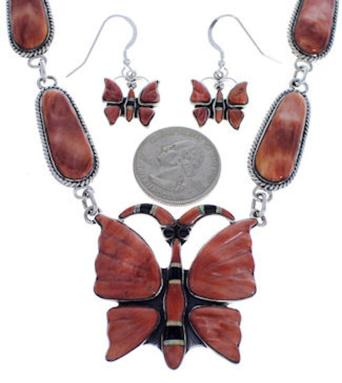 Sterling Silver Butterfly Multicolor Jewelry Link Necklace Set PX37091